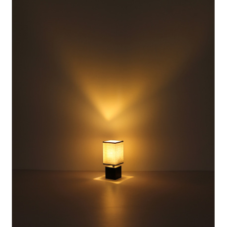 Stolná lampa prírodné drevo, textil biely, kábel PVC čierny, kolískový vypínač na kábli, DxŠxV: 120x 10