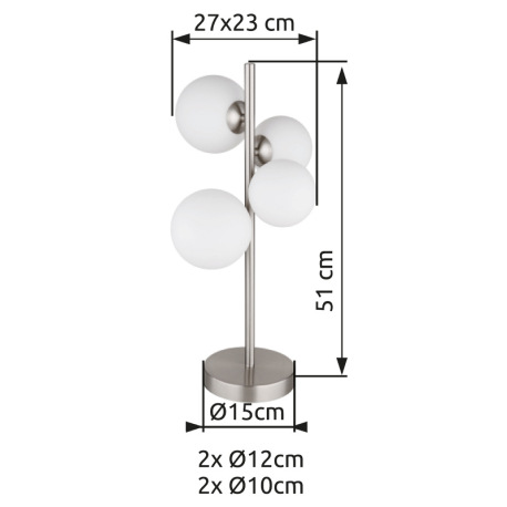 Stolová lampa, nikel, sklo biele, kábel PVC čierny, kolískový vypínač na kábli, DxŠxV: 270x230x510mm 10