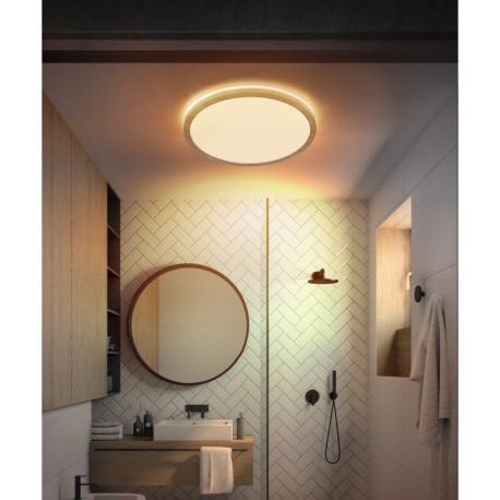 Stropné svietidlo, plast so vzhľadom dreva, satinovaný, biely, niekoľko úrovní cez nástenný spínač, 2