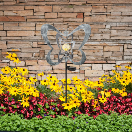 Solárne svietidlo, kov striebornosivý/čierny, plast čierny matný, číra guľa s efektom popraskaného s 10