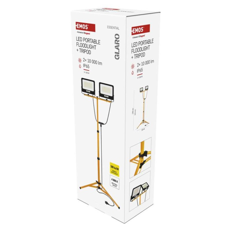 LED reflektor GLARO, 2×100W + trojnožka, neutrálna biela 1