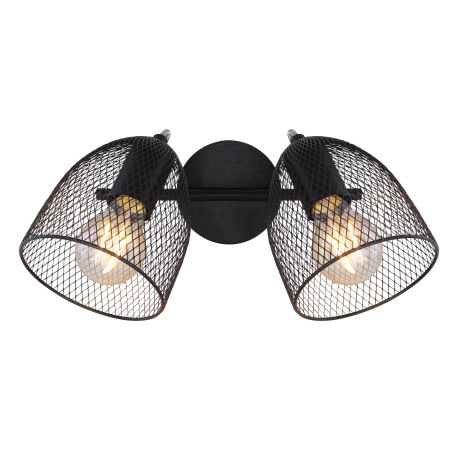 Nástenné svietidlo, drevo hnedé a čierne, kov čierny, mriežkované kovové tienidlo, DxŠxV:270x130x260 6