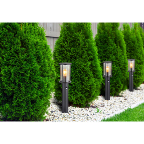 Vonkajšie svietidlo nerezová oceľ čierna matná, sklo dymovej farby, kovové tyče čierne matné, vrátan 1