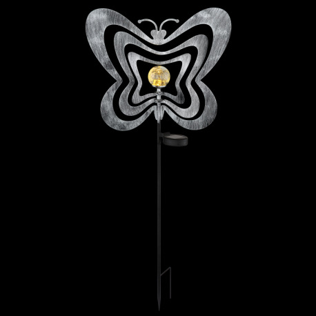 Solárne svietidlo, kov striebornosivý/čierny, plast čierny matný, číra guľa s efektom popraskaného s 6