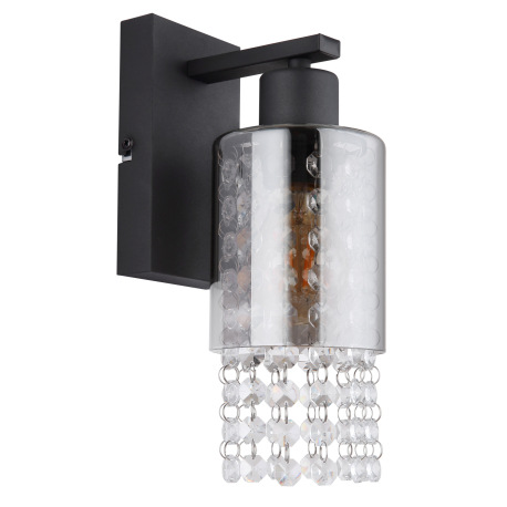 Nástenné svietidlo kov čierny matný, sklo dymové, sklenené kryštály číre, smer svetla: nadol, ŠxV: 1 8