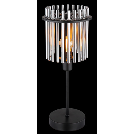 Stolová lampa, kov čierny matný, sklenené tyčinky dymovej farby, kábel PVC čierny, kolískový vypínač 2