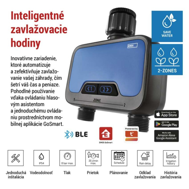 Časovač zavlažovania GoSmart, Bluetooth 5.0, 2 výstupy 1
