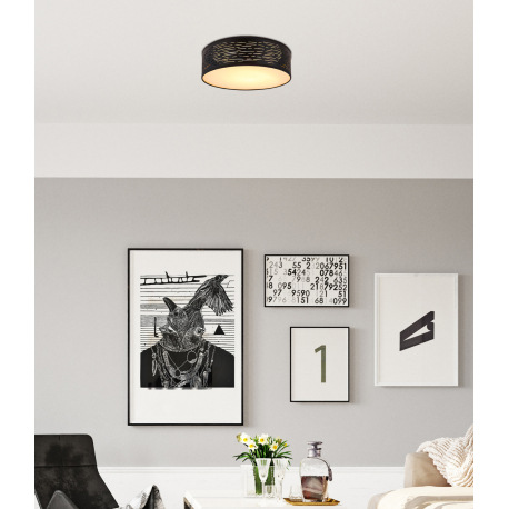 Stropné svietidlo, kov čierny, plast čierny a zlatý, 3 kroky svietenia pomocou nástenného vypínača, 1