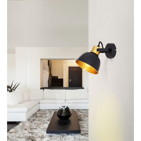 Nástenné svietidlo, kov čierny, kov čierny zlatý, vypínač, ŠxV:130x140, AL:160, bez žiarovky 1xE14, 6