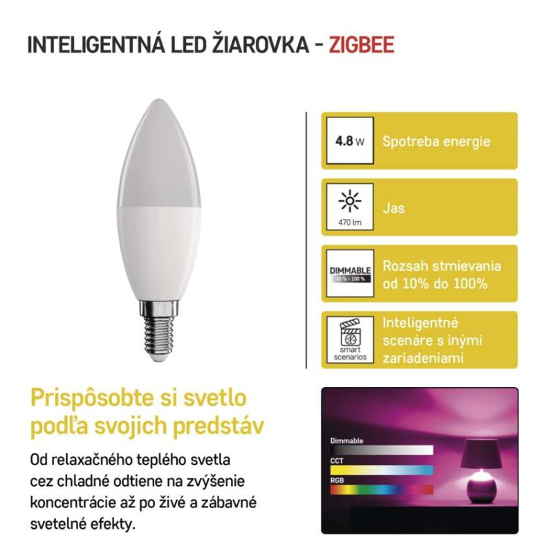 LED žiarovka GoSmart sviečka / E14 / 4,8 W (40 W) / 470 lm / RGB / stmievateľná / Zigbee 2