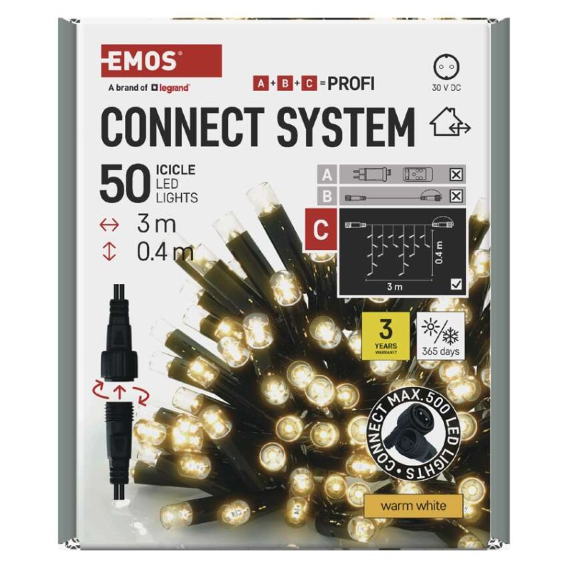 Profi LED spojovacia reťaz čierna – cencúle, 3 m, vonkajšia, teplá biela 10