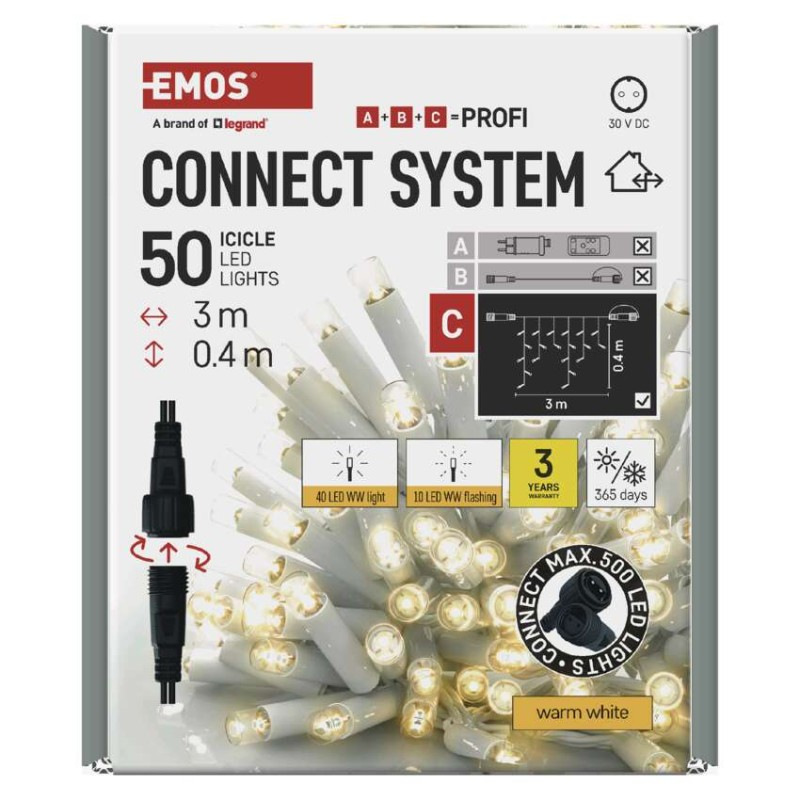 Profi LED spojovacia reťaz blikajúca biela – cencúle, 3 m, vonkajšia, teplá biela 11