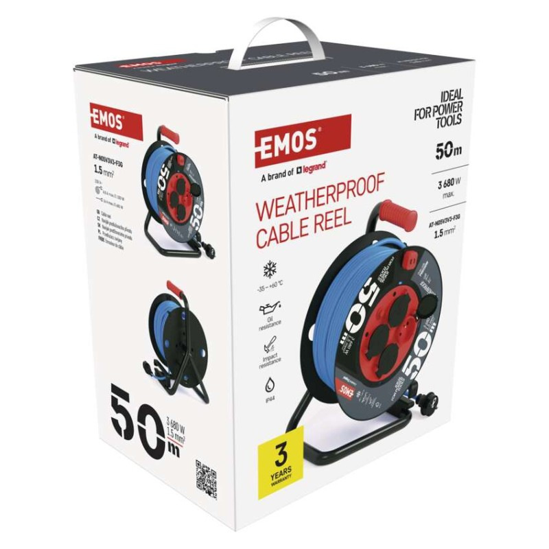 Špeciálny predlžovací kábel na bubne 50 m / 4 zásuvky / PVC / 230 V / 1,5 mm2 10