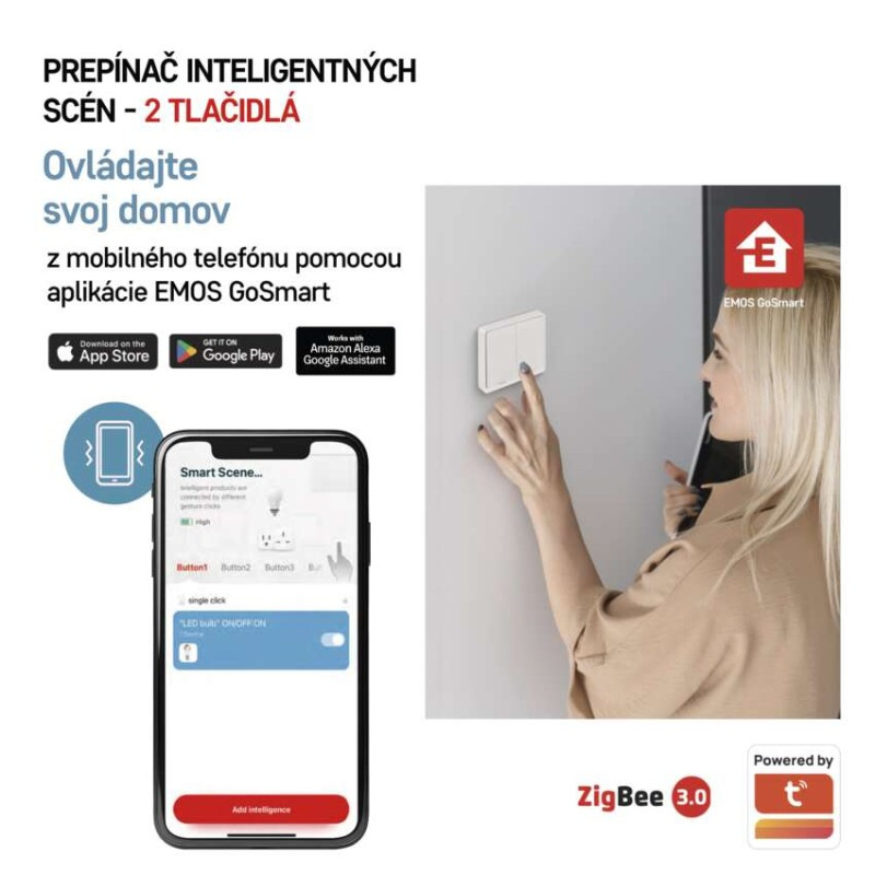 GoSmart Prenosný ovládač scén IP-2002ZW, ZigBee 3.0, 2-tlačidlový 1