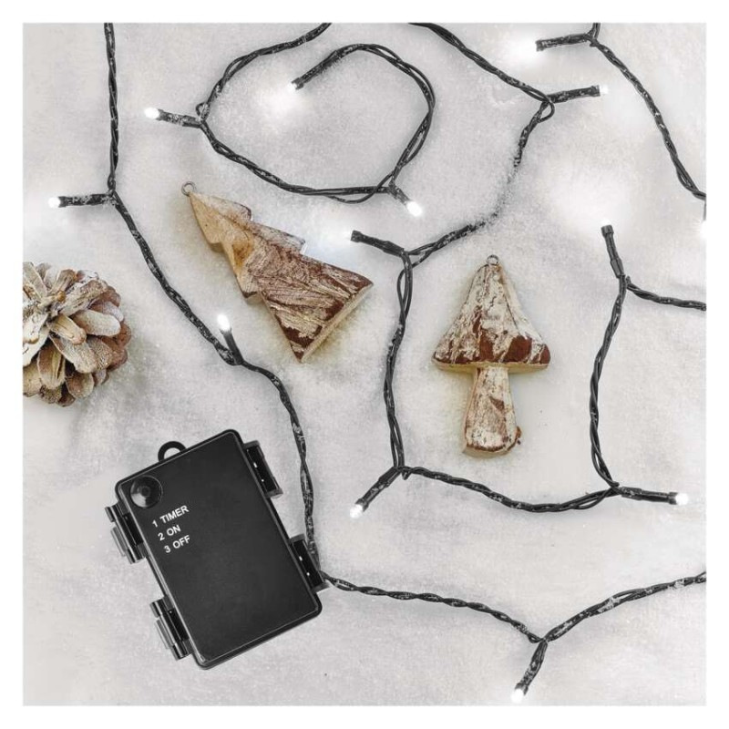 LED vianočná reťaz, 8,4 m, 3x AA, vonkajšia aj vnútorná, studená biela, časovač 3