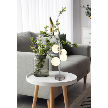 Stolová lampa, nikel, sklo biele, kábel PVC čierny, kolískový vypínač na kábli, DxŠxV: 270x230x510mm 6