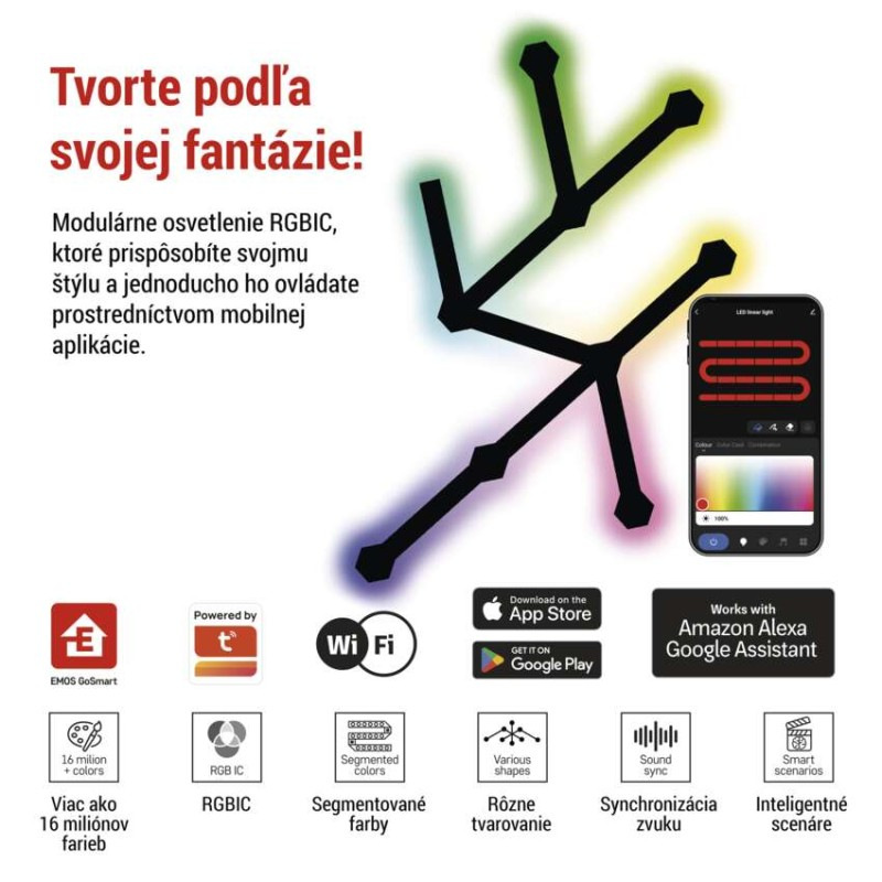 GoSmart LED svietidlo Lines čierne, 9 častí, 34 W, RGBIC stmievateľné, WiFi 1