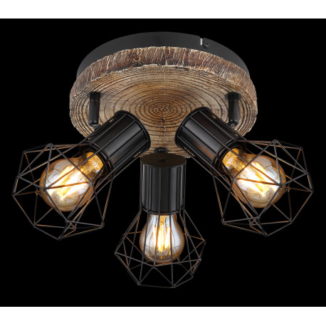 Stropné svietidlo, kov čierny, plast vzhľad dreva, kovová mriežka, ø: 300mm, V:300mm, bez žiaroviek 11