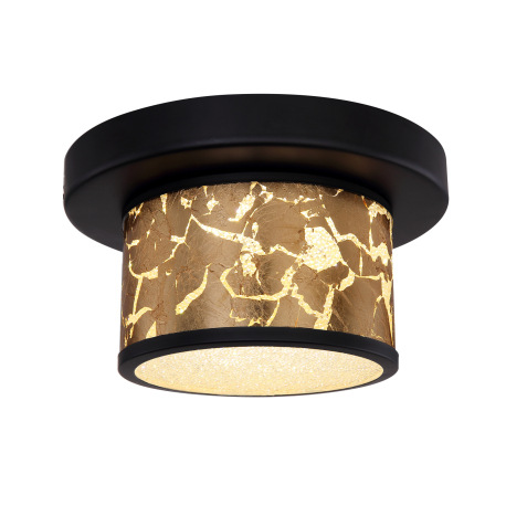 Stropné svietidlo, čierny kov, sklo, krištále plastové priehľadné, čierne sklo so zlatou fóliou, Ø20