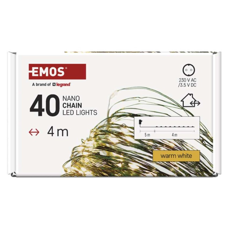 LED vianočná nano reťaz zelená, 4 m, vonkajšia aj vnútorná, teplá biela, časovač 8