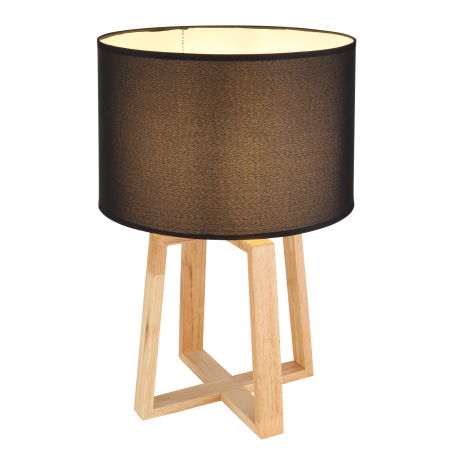 Stolová lampa, drevo hnedé, plast sivý, textil čierny, ø: 300mm, V:450mm, dĺžka kábla 1800mm, bez ži