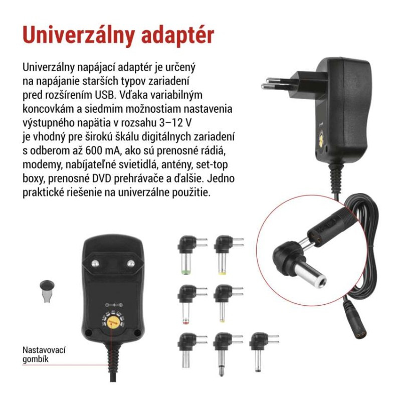 Univerzálny pulzný napájací zdroj 600 mA s hrebienkom 1
