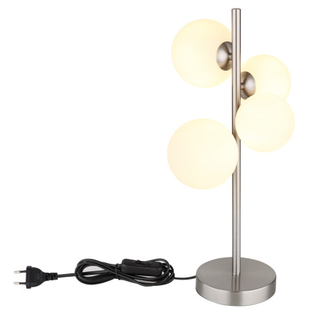 Stolová lampa, nikel, sklo biele, kábel PVC čierny, kolískový vypínač na kábli, DxŠxV: 270x230x510mm 8