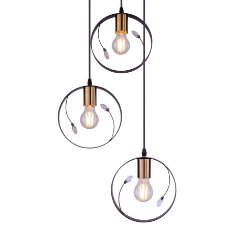 Závesné svietidlo, kov čierny, plastové krištále priehľadné, Ø390, V:1500, bez žiaroviek 3xE27, max. 13