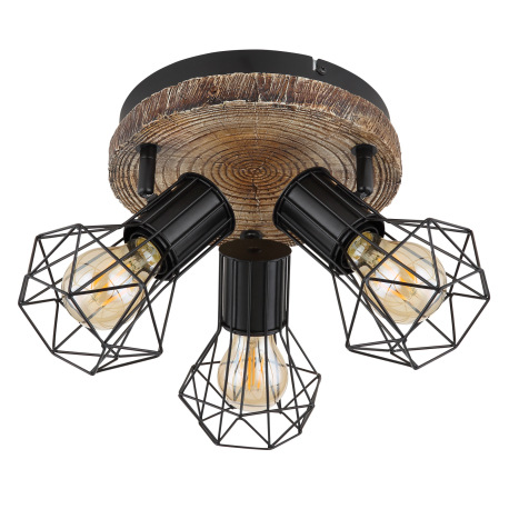 Stropné svietidlo, kov čierny, plast vzhľad dreva, kovová mriežka, ø: 300mm, V:300mm, bez žiaroviek 12