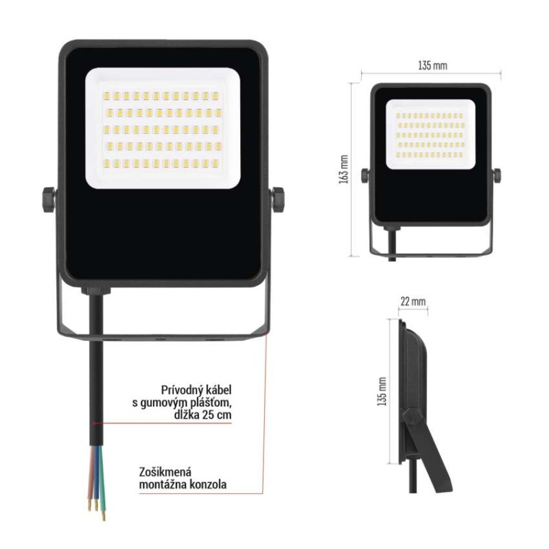 LED reflektor VISIO čierny, 30W neutrálna biela 10