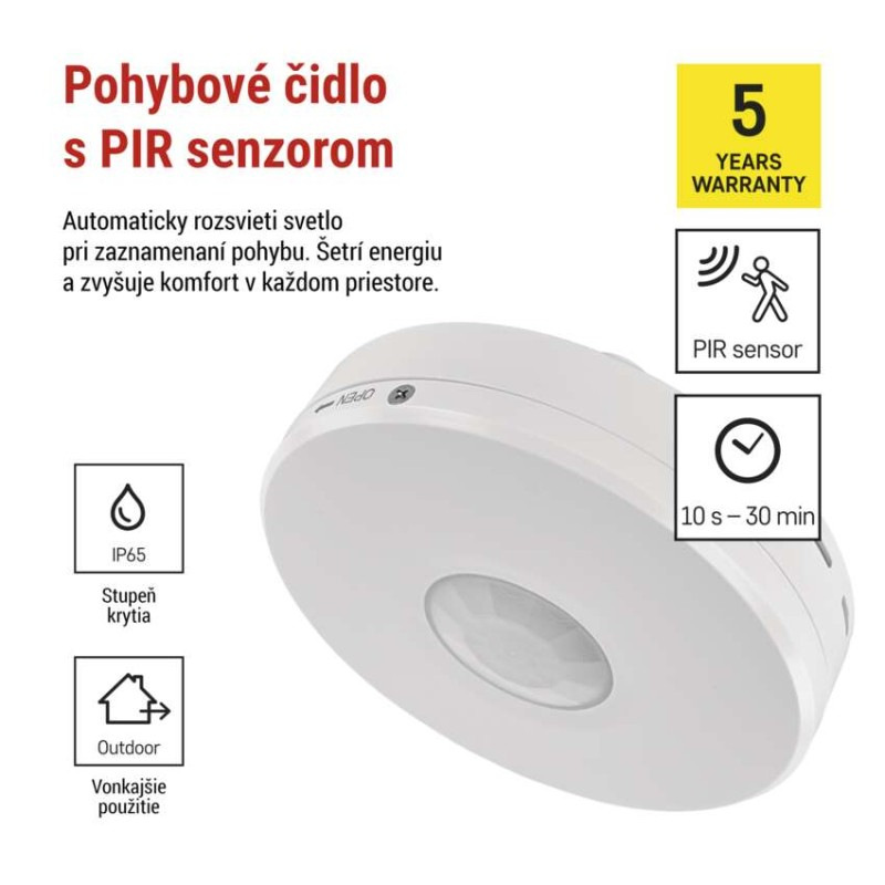 PIR senzor (pohybové čidlo) IP65 2000W, biela 1