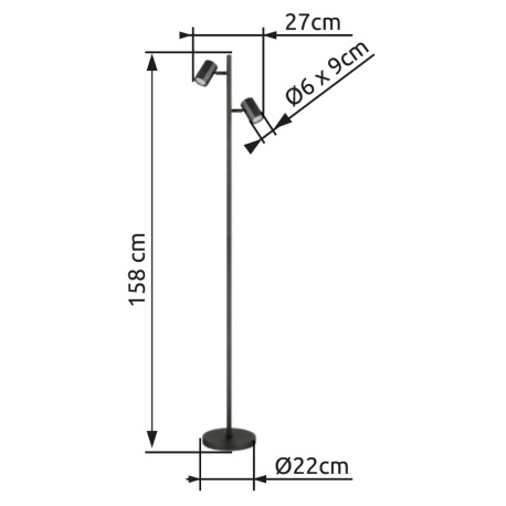 Stojanové svietidlo, kov sivý, hliník sivý, kábel PVC čierny, vyínač na kábli, DxŠxV: 270x220x1580mm 16