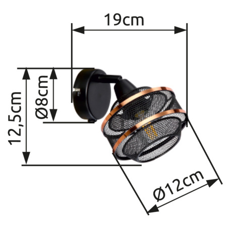 Nástenné svietidlo, kov čierny a zlatý, vypínač, ŠxV:120x155, H:145, bez žiarovky 1xE14, max. 40W 23 6