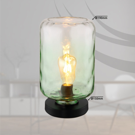 Stolná lampa, kov čierny matný, sklo zelené/číre, kábel PVC čierny, kolískový vypínač na kábli, ø: 1 5