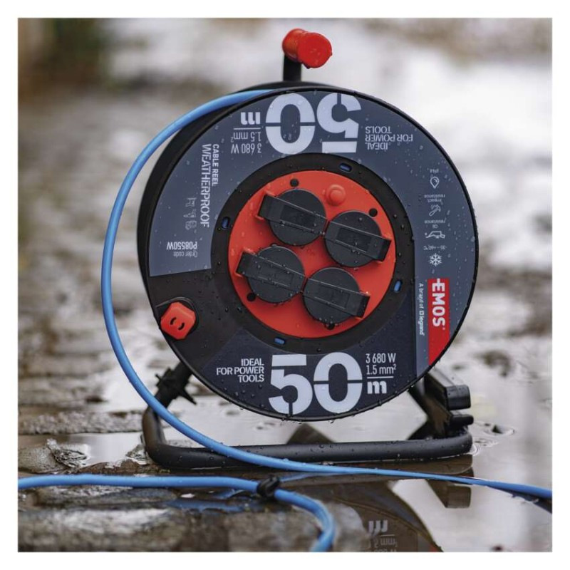 Špeciálny predlžovací kábel na bubne 50 m / 4 zásuvky / PVC / 230 V / 1,5 mm2 4