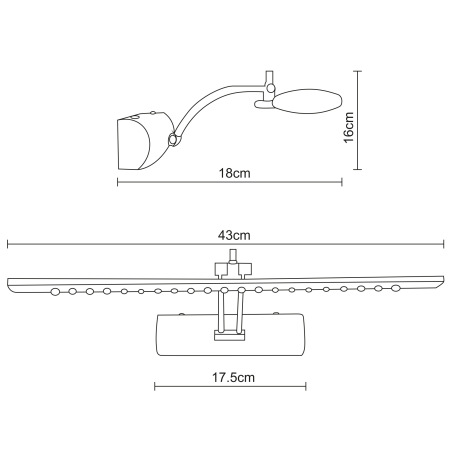 Nástenné svietidlo, chróm, priehľadný akryl, nastaviteľné, vypínač, ŠxV: 430x160, H:180, vrátane 1xL 4