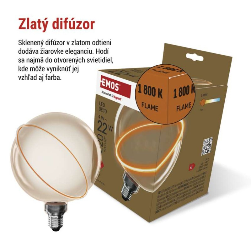LED žiarovka DECO G130SRA / E27 / 4 W (22 W) / 220 lm / flame 2