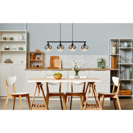 Závesné svietidlo, čierny matný kov, sklo dymovej farby, priehľadné, čierny textilný kábel, DxŠxV: 9 1