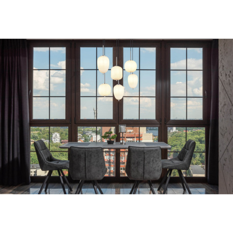 Závesné svietidlo kov nikel matný, sklo biele, kábel PVC čierny, možnosť nastavenia výšky, 3 rôzne s 9