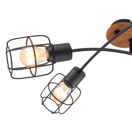 Stropné svietidlo, kov čierny, drevo hnedé, DxŠxV:720x720x240, bez žiaroviek 4xE27, max. 40W 230V 14