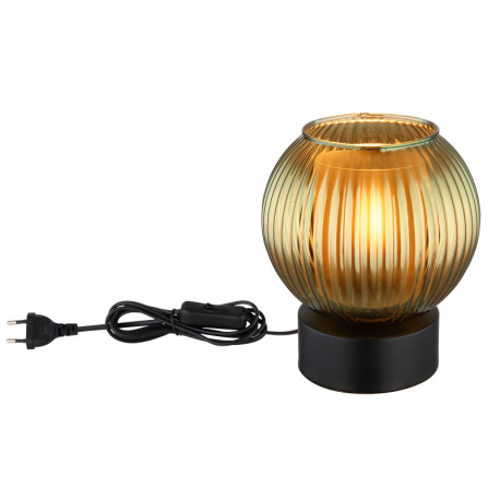 Stolové svietidlo, kov čierny matný, sklenená guľa zelená, vnútorné sklo biele, kábel PVC čierny, ko 11