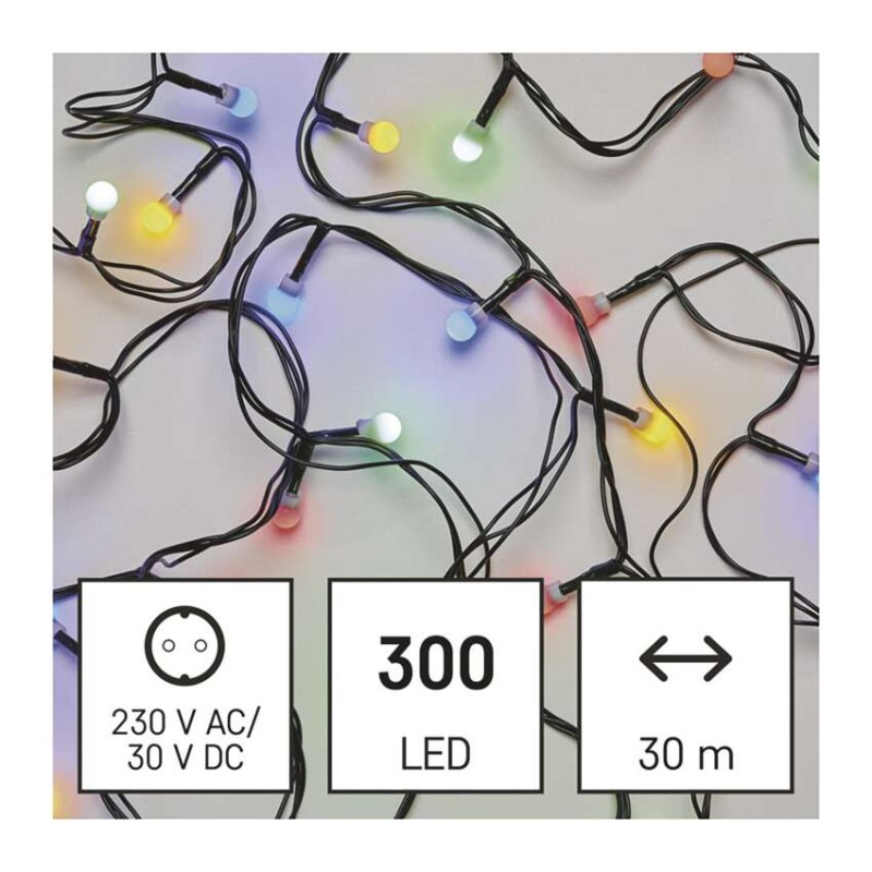 LED vianočná cherry reťaz – guličky, 30 m, vonk. aj vnútor., multicolor, programy, časovač 4