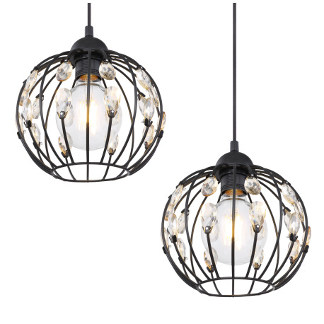 Závesné svietidlo, kov čierny matný, krištále K9 jantárové, textilný kábel čierny, DxŠxV: 800x200x12 13