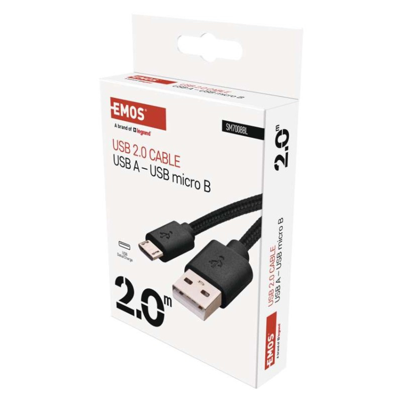 Nabíjací a dátový kábel USB-A 2.0 / micro USB-B 2.0, 2 m, čierny 2