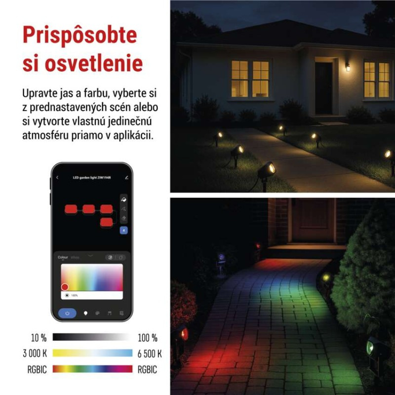 GoSmart vonkajšie LED bodové svetlo, štart. sada, 4 diely, 7 W, RGBIC stmievateľné, WiFi 2