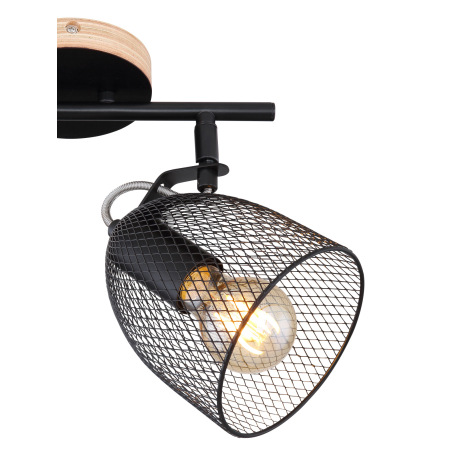Nástenné svietidlo, drevo hnedé a čierne, kov čierny, mriežkované kovové tienidlo, DxŠxV:270x130x260 16