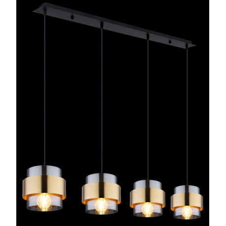 Závesné svietidlo, kov čierny matný, sklo, mosadz, DxŠxV: 1110x180x1200mm, bez žiaroviek 4x E27, max 13