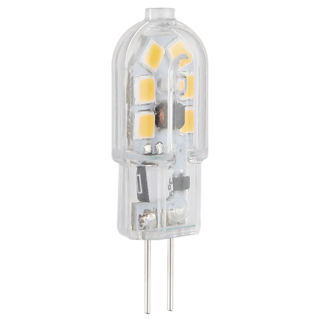 LED žiarovka, plast priehľadný, Ø12, V:37, 1xG4 1,3W 12V, 130lm, 3000K.