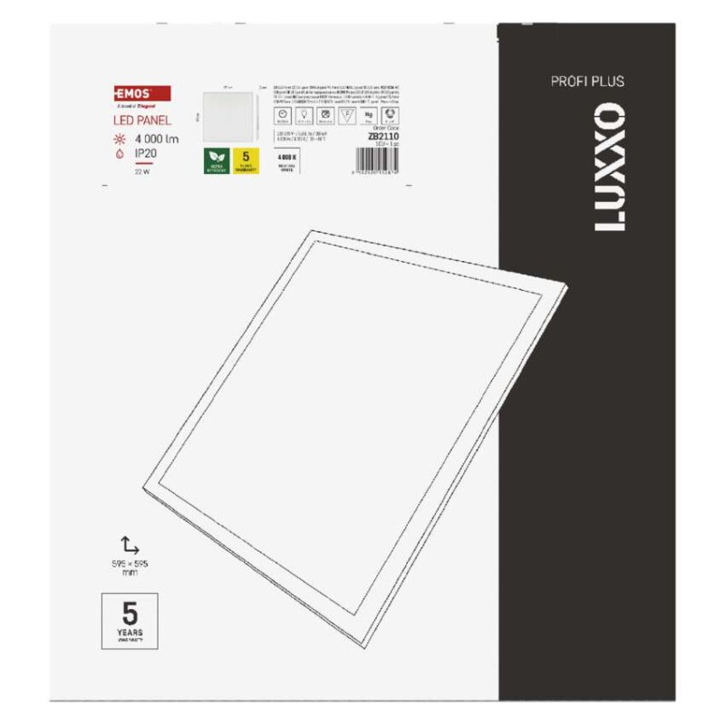 LED panel LUXXO backlit 60×60, štvorcový vstavaný biely, 22W neutrálna b. 7
