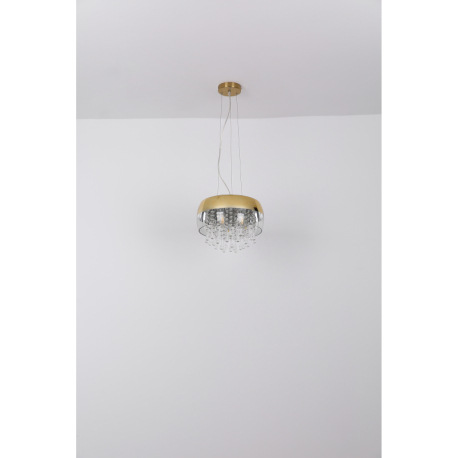 Závesné svietidlo, mosadz, sklo zlaté, priehľadné sklenené krištále, Ø 350, V: 1200, bez žiaroviek 5 6